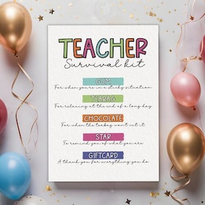 Teacher Appreciation Printable Survival Kit Tags -  Gift Tags for Teachers - Teacher Survival Kit Gift Labels - Instantdownload Teacher