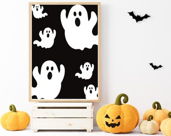 Printable Retro Ghost Halloween Art – Spooky Wall Decor (Digital Prints)