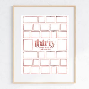30th Birthday 30 Dinge zu tun in deinen Dreißigern Alternatives Gästebuch zum Ausdrucken - Einzigartiges Bucket List Geburtstags-Andenken - Roségold