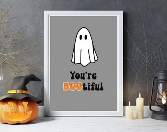 Retro Ghost Halloween Art Printable – 'Bootiful' Wall Decor (Digital PDF)