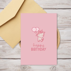 Printable Unicorn Happy Birthday Card - Unicorn Birthday Card - Instantly Downloadable Birthday Card - Kawaii Unicorn Birthday Card