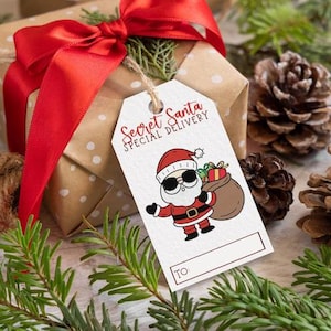 Secret Santa Tag | Printable Santa Label for Office Exchange | Fun Holiday Gift Tags | Instant Download