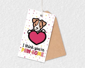 Printable Jack Russell Valentine Gift Tag: Pawsome Dog Pun (Digital Download)