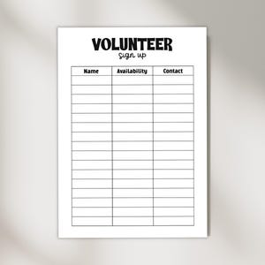 Printable Volunteer Sign Up Sheet: Event Form (PDF & PNG)