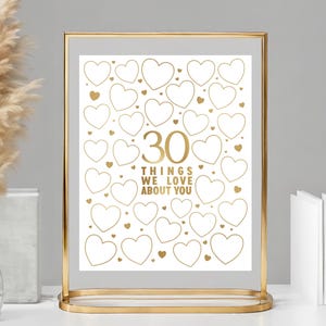 30th Birthday 30 Things We Love About You Alternative Guestbook Printable Template - Unique Birthday Keepsake - 30 Reasons White and Gold