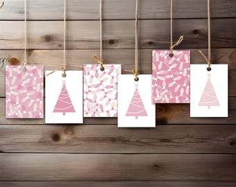 Printable Christmas gift tags pink - set of 6 gift tags - coquette pink Christmas labels bundle - instant download - holiday favor labels