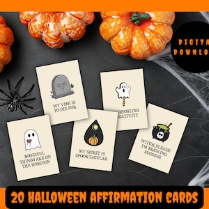 Cartes d'affirmation sur le thème effrayant - Jeu de 20 cartes d'affirmation uniques imprimables en téléchargement immédiat - Cadeau idéal pour les amateurs d'Halloween