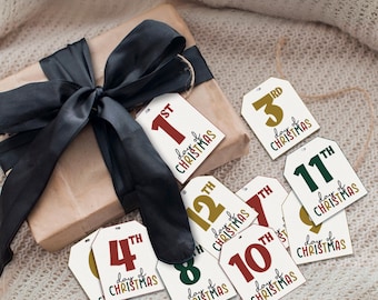 12 Days of Christmas Printable Tags - Twelve days of Christmas - Instant Download - Christmas Countdown - 12 days gift tags