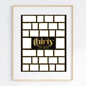 Printable 30th Birthday 30 Things To Do In Your Thirties Alternative Guestbook - Unique Bucket List Birthday Keepsake - Black and Gold 30th