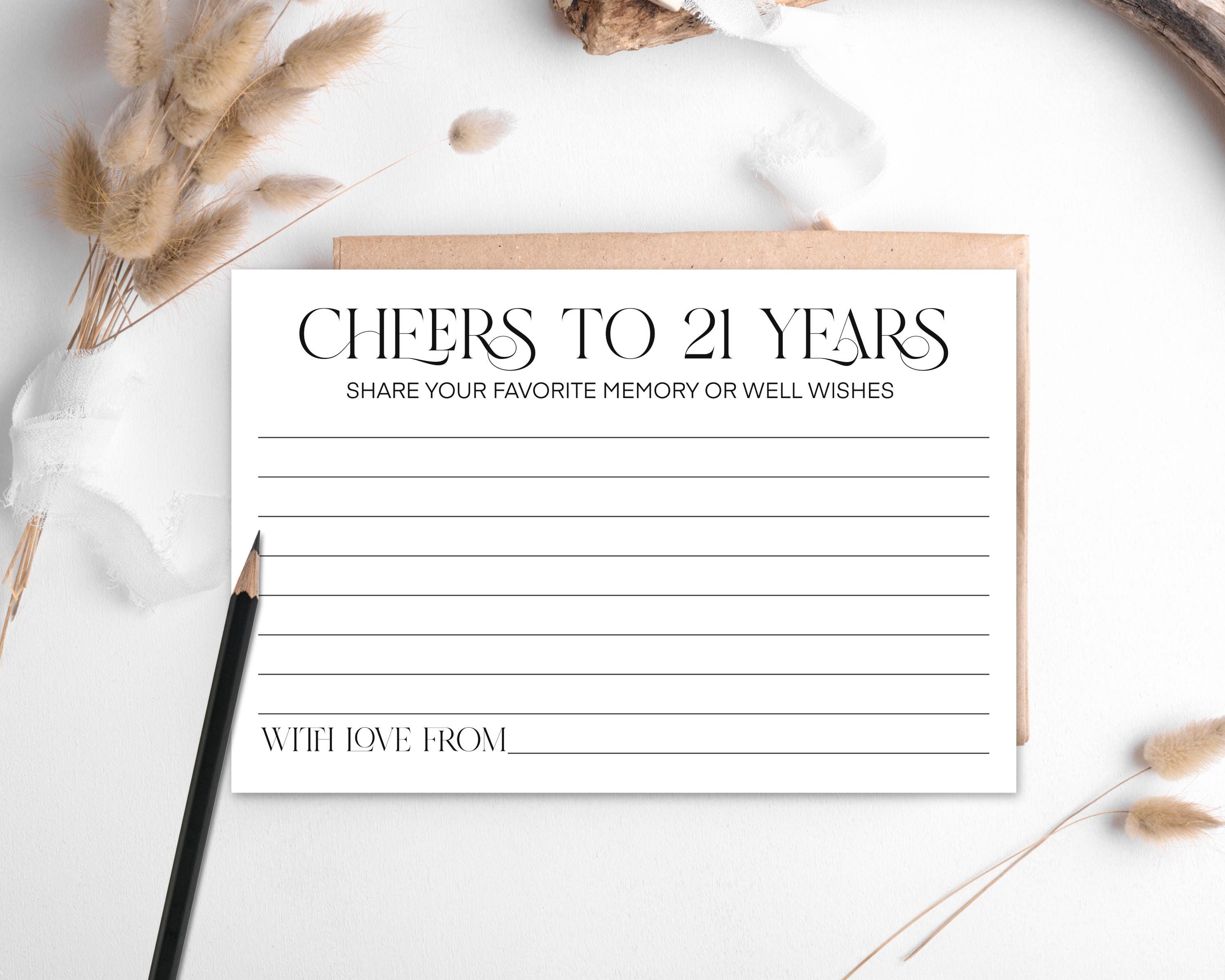 Printable 21st Birthday Guest Book Card: Cheers to 21 Years (printable ...
