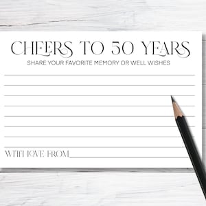 印刷可能な 50 歳の誕生日パーティーの代替ゲストブック - 50 年間のお祝いの印刷可能な思い出カードを共有 - 金婚式記念メモリーブックカード