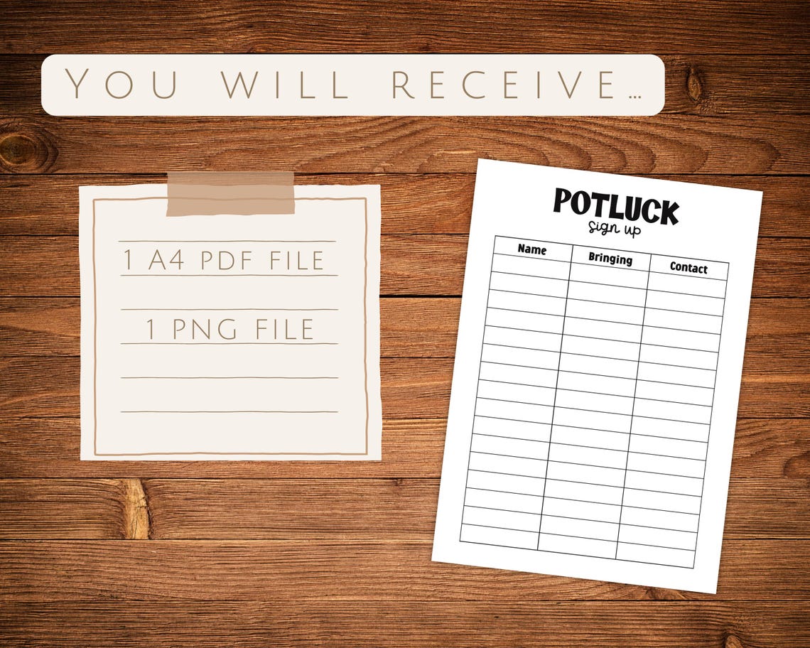 Printable Potluck Sign-up Sheet: Printable Event Form (PDF & PNG) - Etsy