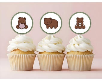 Printable Bear Cupcake Toppers – Birthday Party & Baby Shower Decor (PDF)