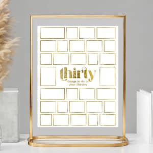 Printable 30th Birthday 30 Things To Do In Your Thirties Alternative Guestbook - Unique Bucket List Birthday Keepsake - White and Gold 30th