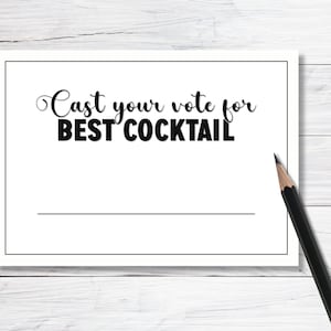Die besten Cocktail-Wahlkarten - druckbare Wahlkarten für Cocktail-Verkostungsgewinner - minimalistische Schwarz-Weiß-Stimmkarten