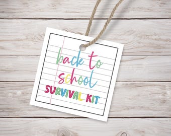 Back to School Survival Kit Geschenkanhänger zum selbst ausdrucken: Etikett für Lehrer/Schüler zum selbst ausdrucken (PDF Download)