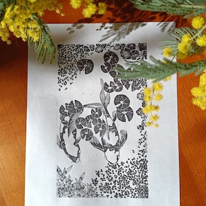 Impression linogravure &quot;Carpes&quot;