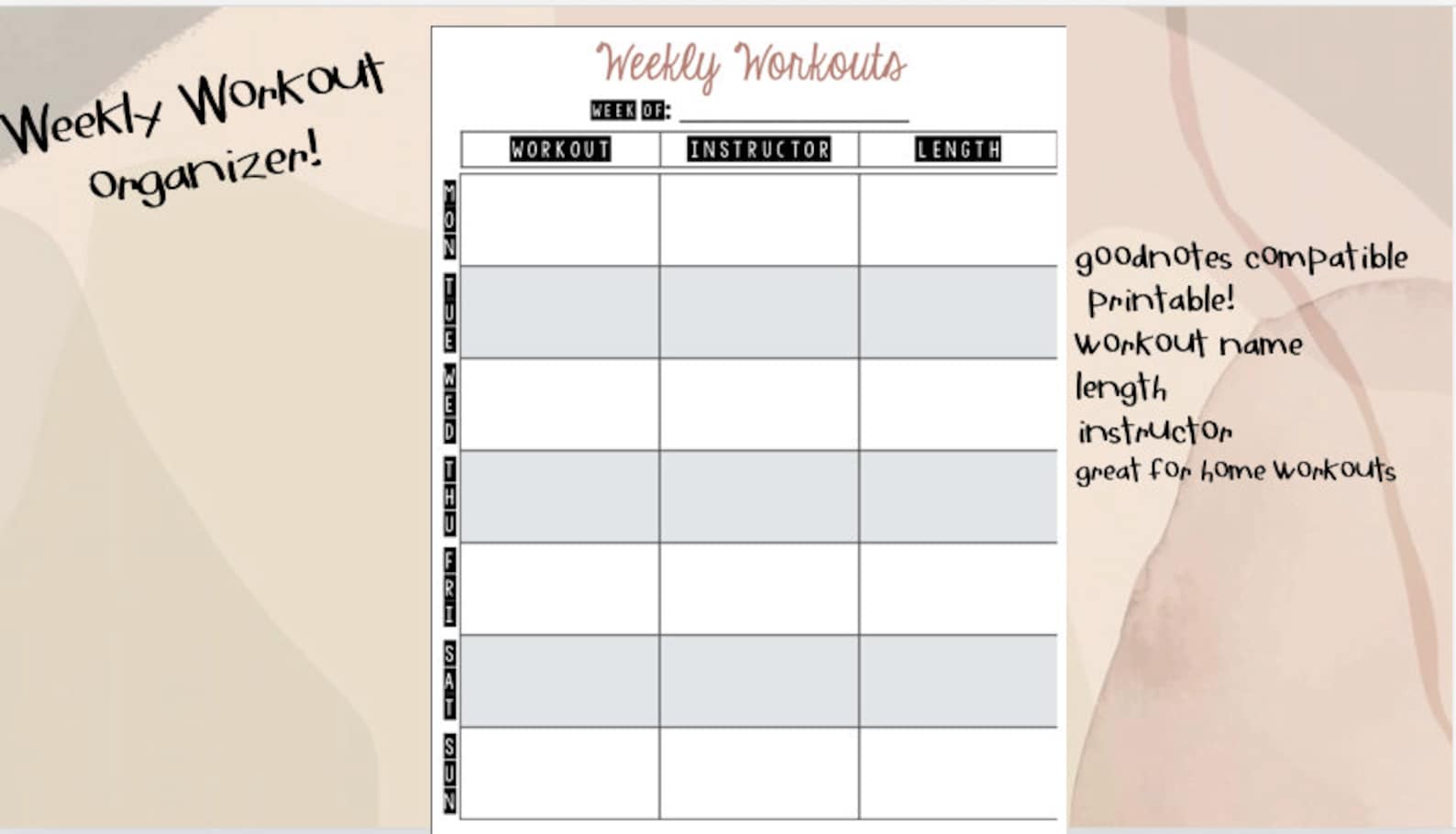 Home Workout Organizer/planner Etsy