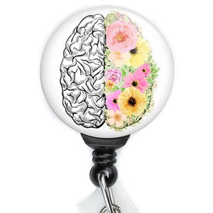 Floral Brain Retractable Badge Reel with Swing Clip and 36 Inch Cord.