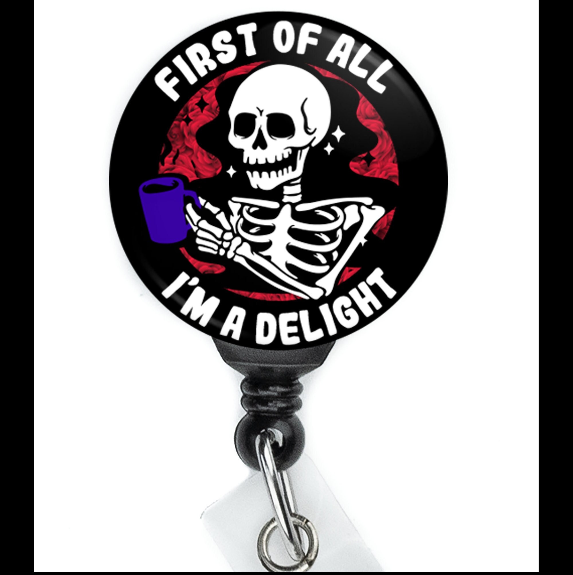 Funny I'm a Delight Badge Reel Retractable Badge Holder Lanyard Carabiner  Stethoscope Name Tag Funny Nurse Gift 
