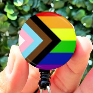 LGBTQ+ Inclusivity Rainbow Flag Pride Retractable Badge Reel with Swing Clip and 34 Inch Cord