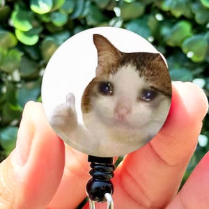 Funny Badge Reel | Crying Cat Thumbs Up Everything&#39;s Fine Meme | Cute ID Badge Reel | ID Badge Holder | Nurse Gift | Nurse Badge Holder