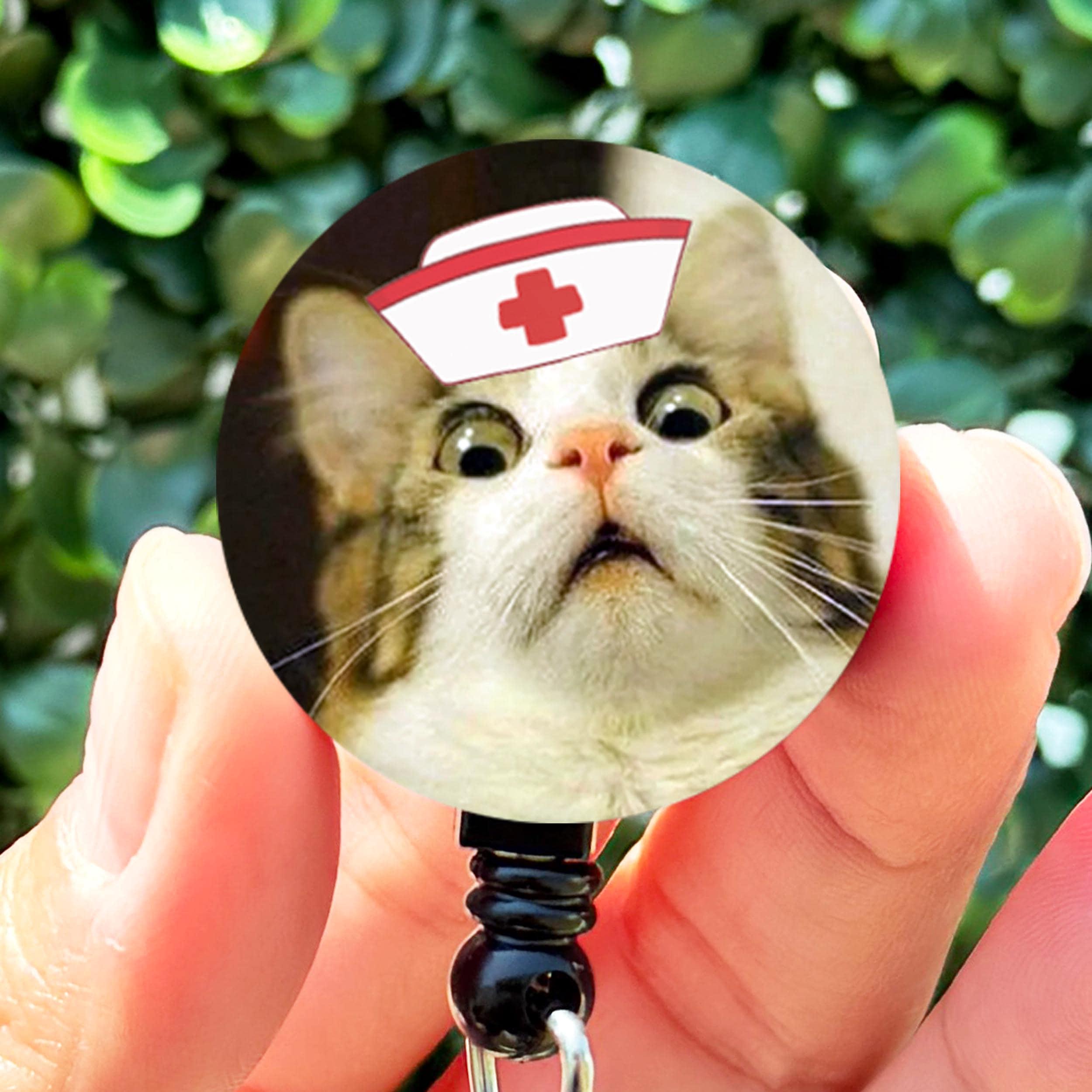 "Ew People" Cat Badge Reel - Funny Retractable ID Holder For Nurses, Teachers & Introverts