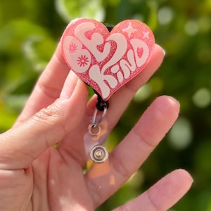 Funny Acrylic Badge Reel | Cute Be Kind Glitter Heart | Nurse Badge Reel | ID Badge Holder | Nurse Gift | Nurse Badge Holder | Cute ID Reel