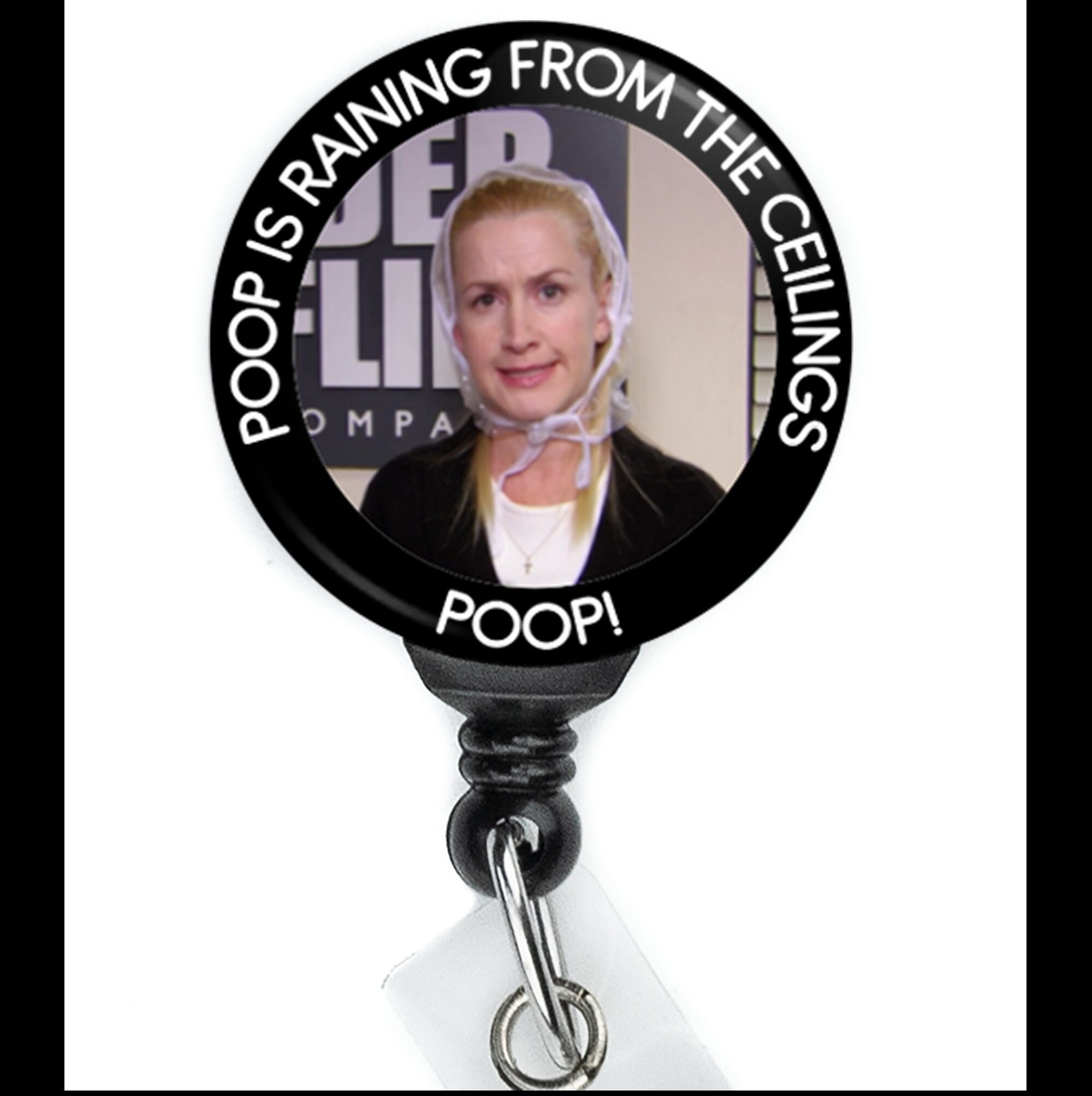 The Office Angela Raining Poop From the Ceilings Funny Meme Retractable  Badge Reel With Swing Clip and 36 Inch Cord 