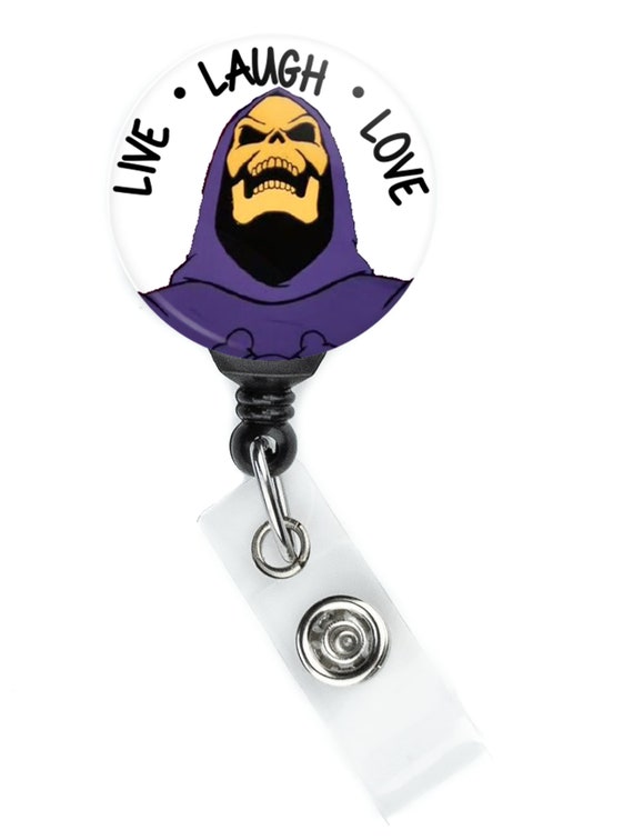 Funny Badge Reel Skeletor Live Laugh Love Meme Retractable Nurse Badge Reel  With Swing Clip and 34 Inch Cord 