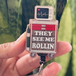 They See Me Rolling Medical EKG Cart Nurse Badge Reel | Cute Nurse ID Badge Holder | Nurse Gift | Nurse ID Badge