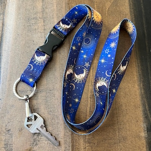 Lanyard | Celestial Moon | ID Badge Lanyard | Key Lanyard | Teacher Lanyard | Lanyard for Keys | Lanyard for ID Badge | Buckle and Flat Ring