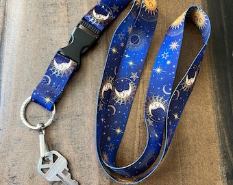 Lanyard | Celestial Moon | ID Badge Lanyard | Key Lanyard | Teacher Lanyard | Lanyard for Keys | Lanyard for ID Badge | Buckle and Flat Ring
