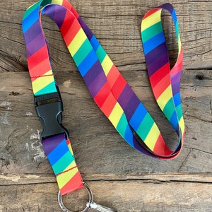 Striped Rainbow Lanyard with Release Buckle and Keychain Holder