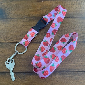 Strawberry Lanyard with Release Buckle and Key Chain Holder
