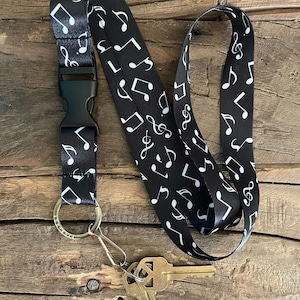 Black Music Lanyard with Release Buckle and Keychain Holder