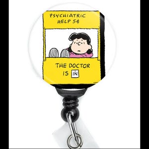 Nurse Funny Lucy Therapist Psychiatrist Cartoon Meme Retractable Badge Reel with Swing Clip and 34 Inch Cord