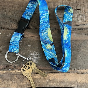 Van Gogh Starry Night Lanyard with Quick Release Buckle and Flat Ring
