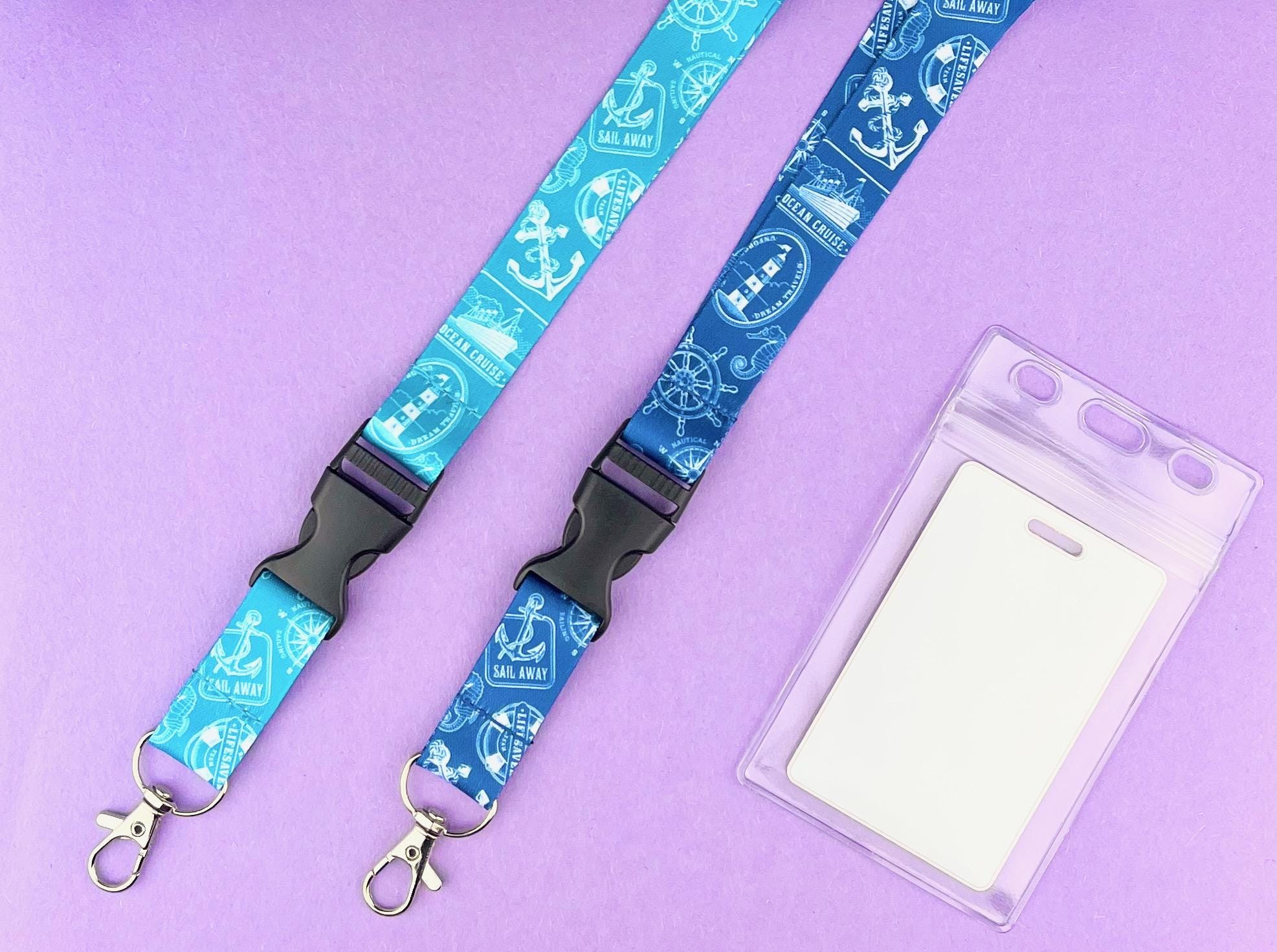 2 pack of Cruise Lanyards with Waterproof ID Holder - Nautical Theme for Carnival Cruises, Royal Caribbean Cruise, Disney Cruises, NCL, MSC