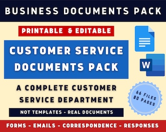 Business Customer Service Documents Pack or Toolkit for Best Customer Service | Ready Customer Forms | Customer Service Emails | Forms