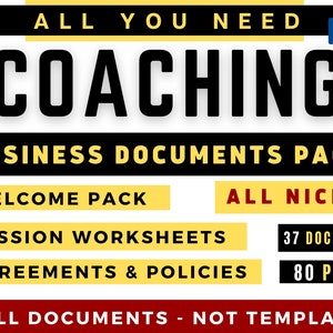 Coaching Business Documents Pack or Bundle | All you Need Coaching Welcome Forms - Session Exercises Worksheets & Agreements - Not Templates