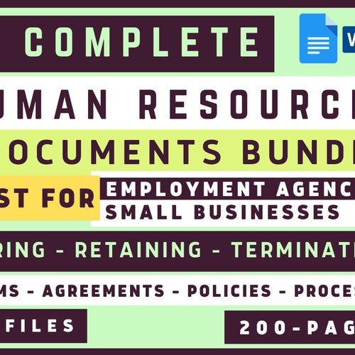 Printable Small Business Human Resource Documents & Forms Etsy