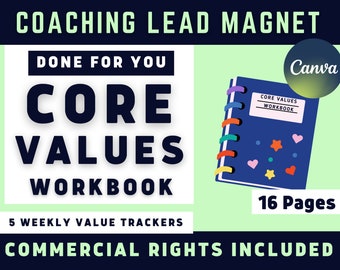 Core Values Coaching Worksheet | Lead Magnet for Coaches - Canva Editable & PDF Downloadable