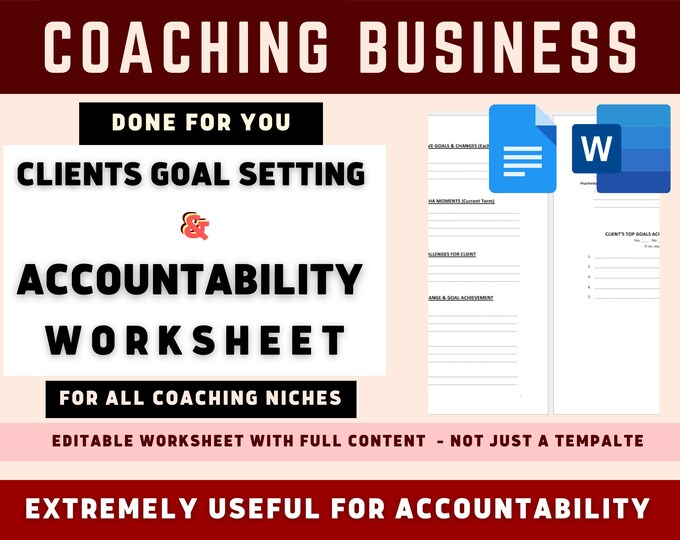 Coaching Accountability & Goals Setting Worksheet to Track Goals and ...