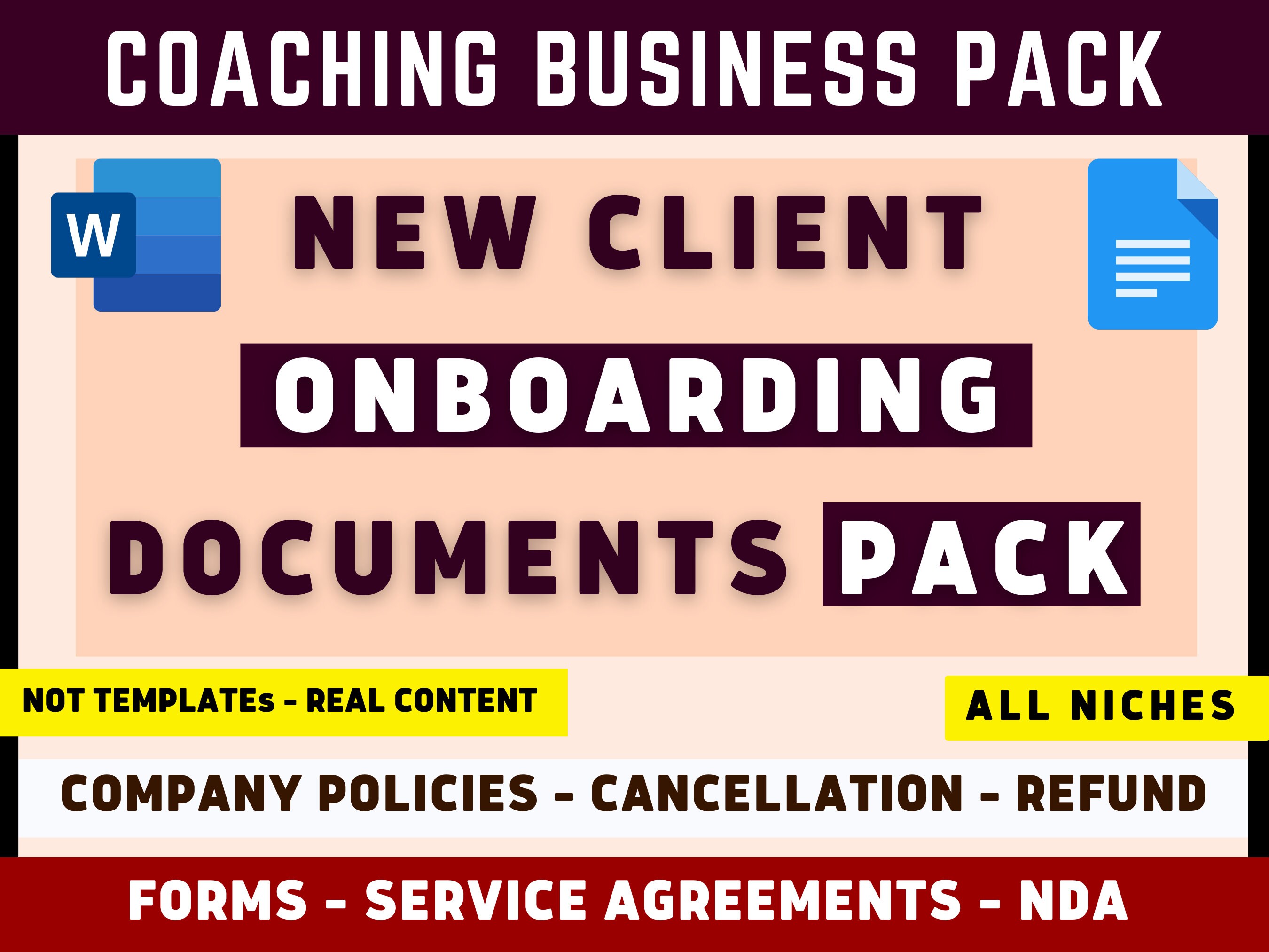 Coaching Business Onboarding Documents Pack | Client Welcome Bundle - Intake Forms  | Service Agreements | Not Templates - Full Documents