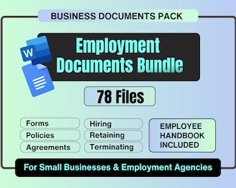 Printable Business Employment or HR Documents & Forms | Ready Hiring Documents for Businesses, Agencies with Employee Handbook - 78 Files