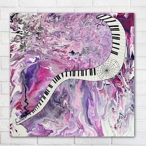 80 x 80 x 1.80 cm * acrylic pouring painting * abstract piano acrylic painting canvas * UNIQUE art painting * wall picture in pink magenta living room