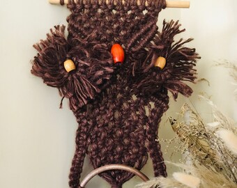 Vintage 70s Macrame Owl Wall Hanging/Towel Holder