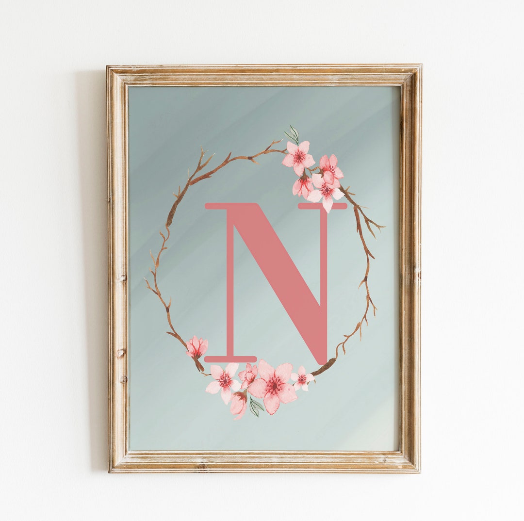 Letter N Wall Art Print Digital Download Woodland Girl Monogram Nursery