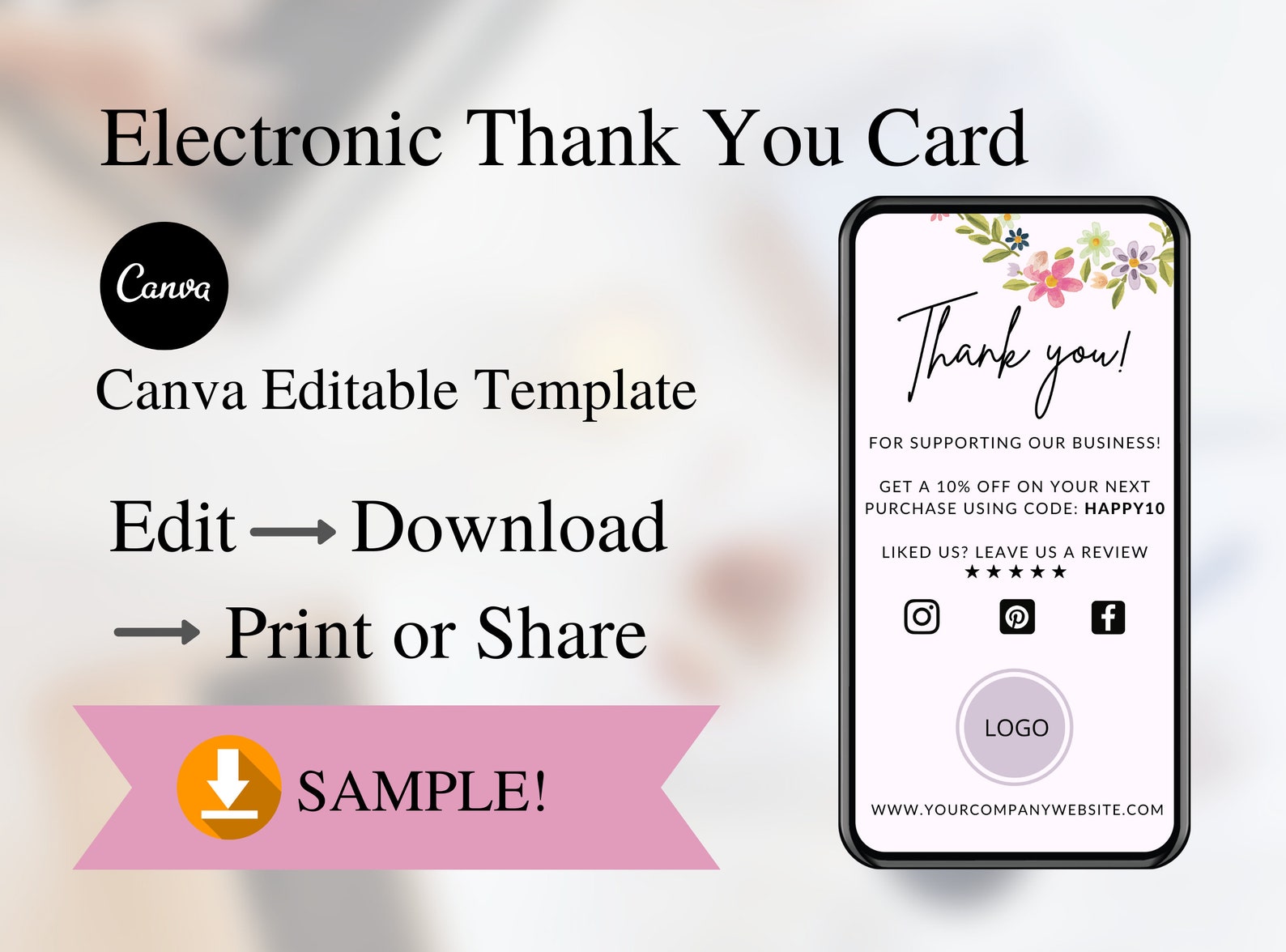 Electronic Thank you Card Business Thank You Card Smart Etsy